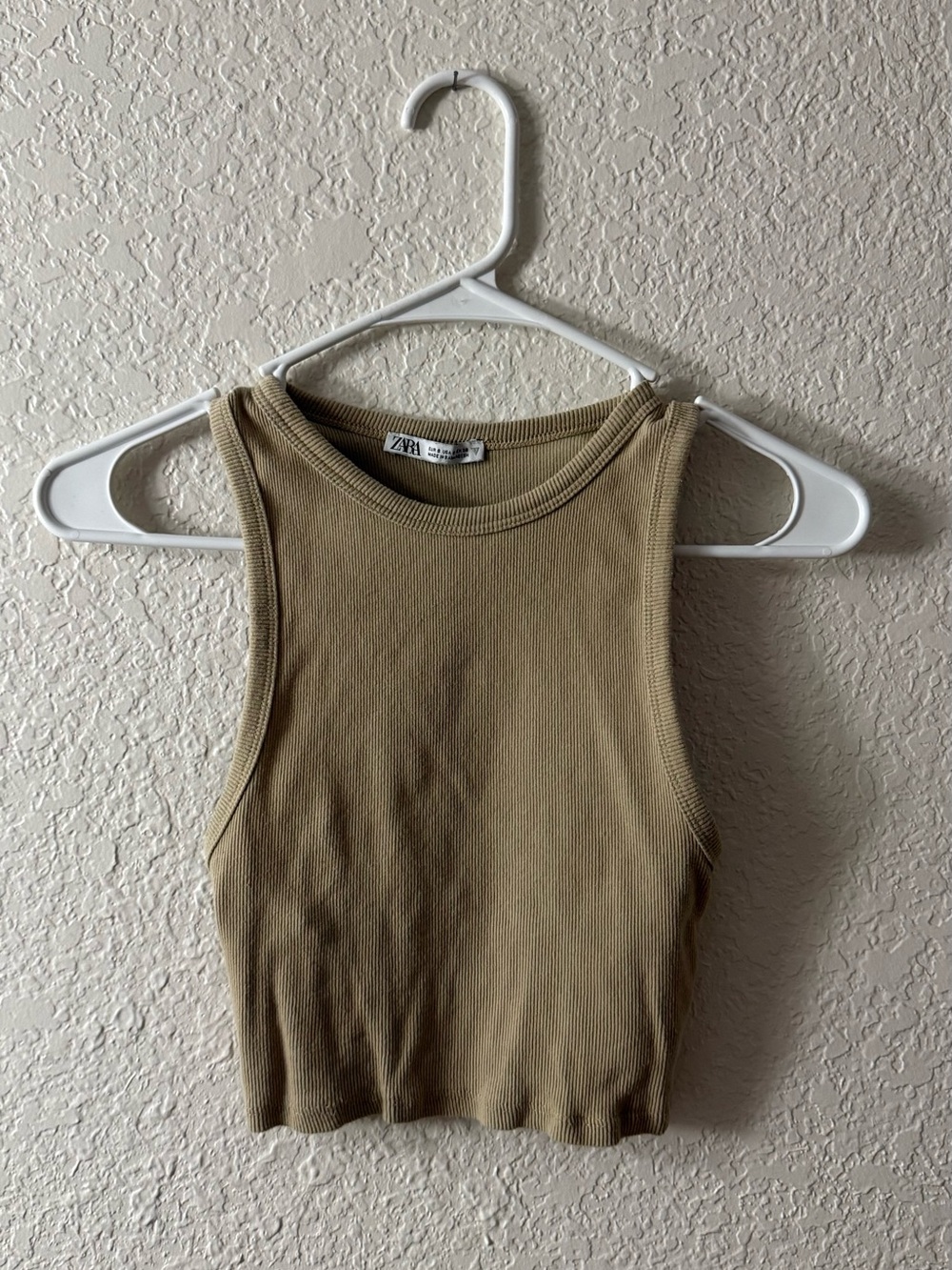 ZARA Brown/Beige Ribbed Crop Tank Top